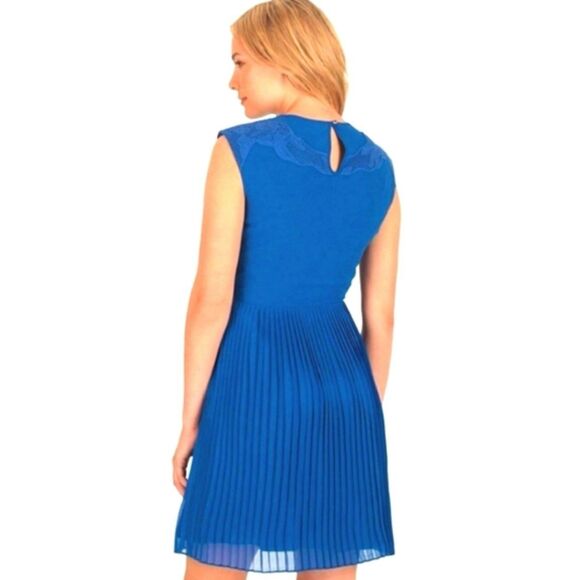 Ted Baker London Blue Saskiah Embroidered Lace Pleated Sleeveless Mini Dress 4 - Picture 3 of 8